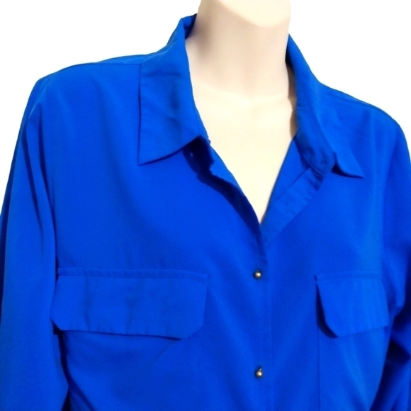 Calvin Klein Blue Button Down Hi Lo Top Sz L - Picture 2 of 6